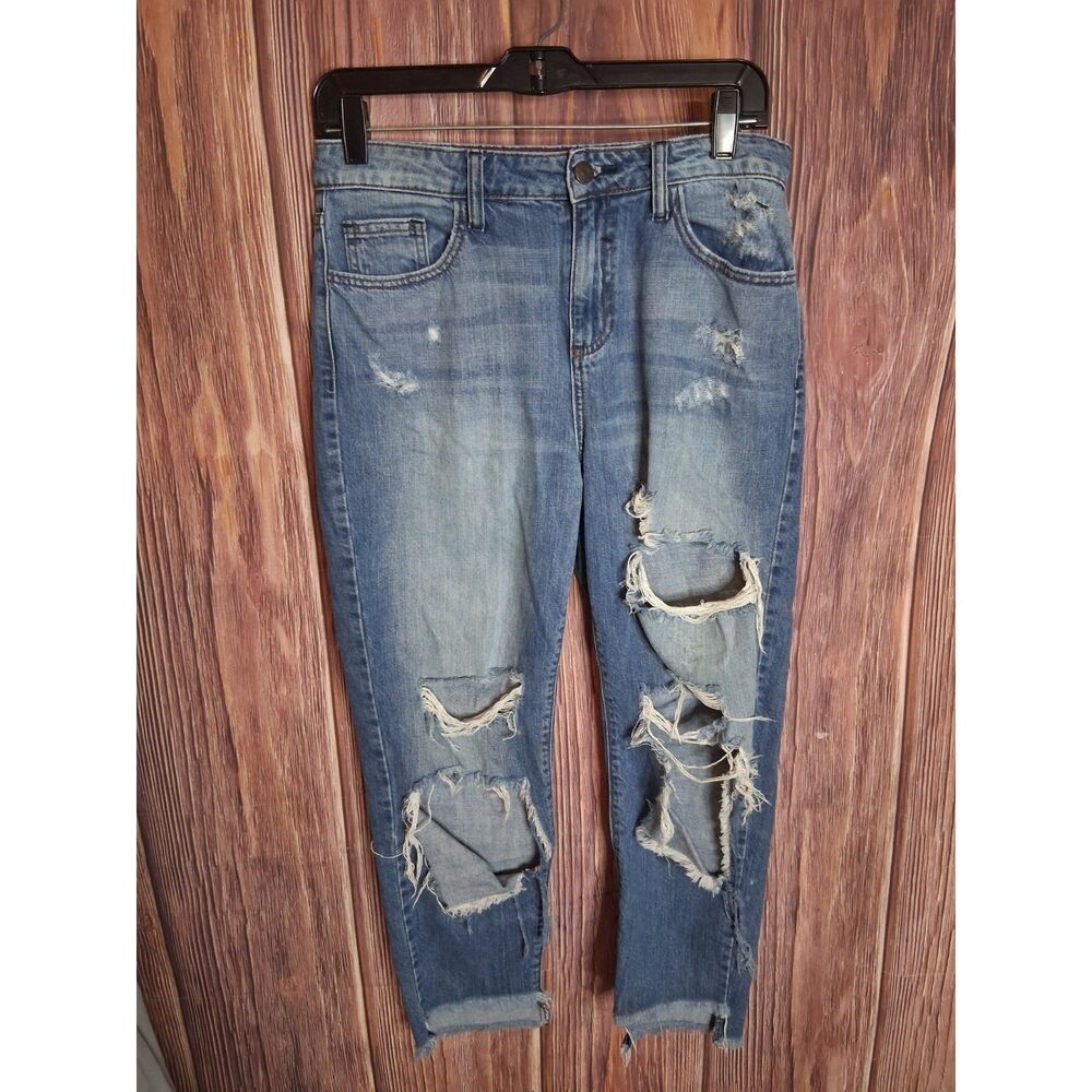 Cello distressed ripped mom cropped jean raw hem size 5